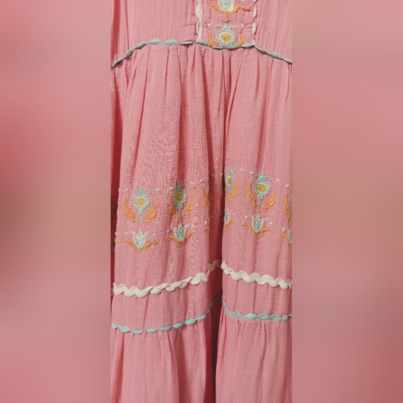 Simply Southern Pink Maxi Dress Bohemian Embroidery Size S - Picture 7 of 10